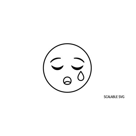 A simple outline emoji of a face with closed eyes and a tear, representing sadness, sleep, or relief.のイラスト素材