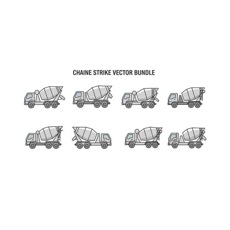 A collection of colorful cement mixer truck icons, depicting various angles and styles, ideal for construction and engineering designs.のイラスト素材