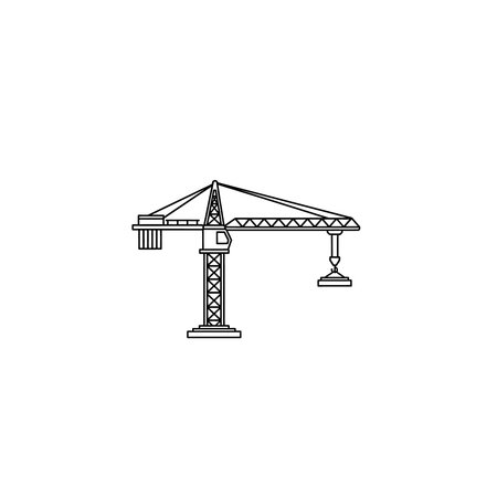 A minimalist black and white line drawing of a construction tower crane used for building and industrial projects.のイラスト素材