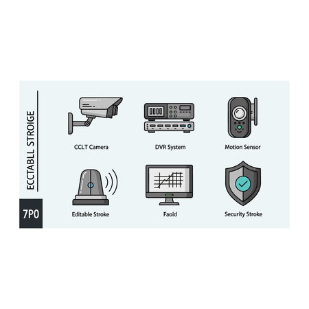 A collection of modern, flat-design icons representing various security and technology elements like...