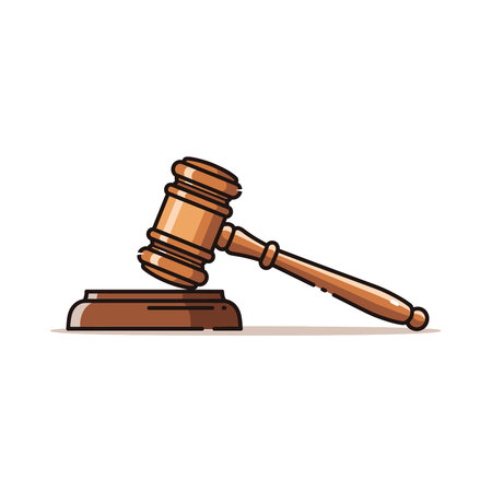 This clean, minimalist icon features a wooden gavel resting on its sound block, perfect for themes of law, justice, and legal authority.のイラスト素材