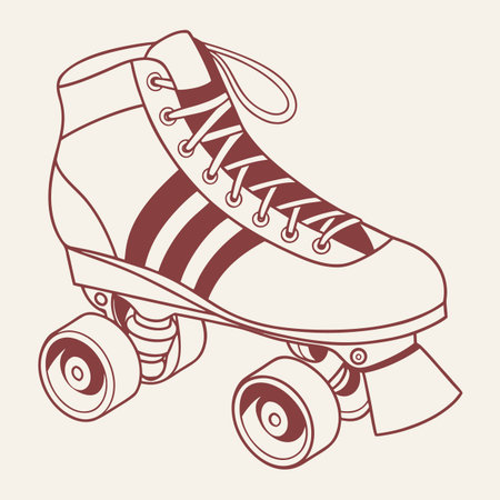 A vintage-style roller skate with bold stripes, rendered in outline art, perfect for retro themes,...