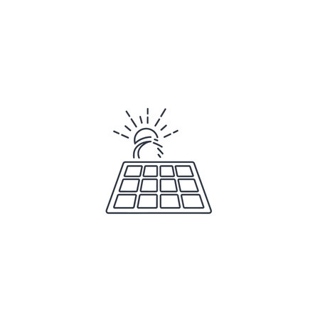 A minimalist icon depicting a solar panel array with a stylized sun emitting rays, symbolizing solar...