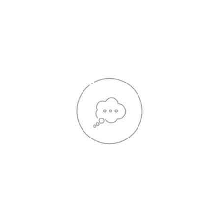 A clean line art icon featuring a thought bubble with an ellipsis inside a circular frame,...