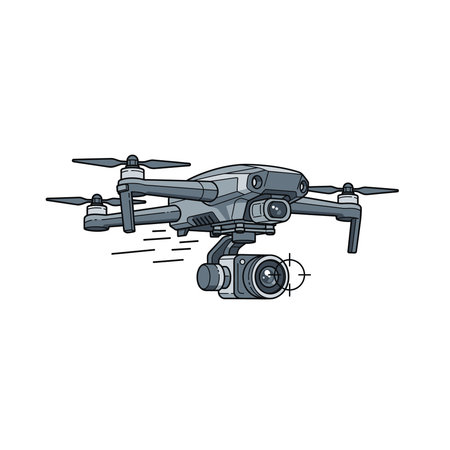 A detailed illustration of a modern drone, featuring a sophisticated camera and gimbal system,...
