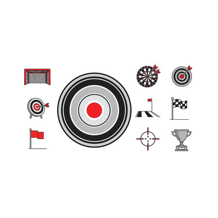 A collection of icons representing goals, targets, sports, competition, success, and achievement,...