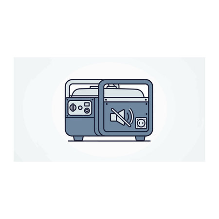 A line art illustration of a portable power generator, depicting controls, outlets, and its compact...