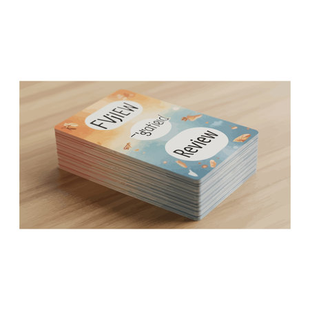 A close-up illustration of a thick stack of cards, some with colorful, abstract designs, resting on...