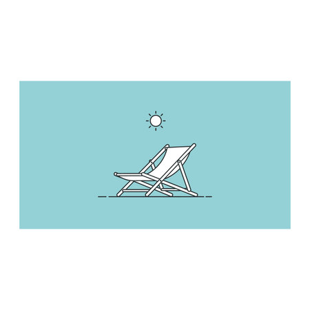 A minimalist graphic showing an empty white deck chair positioned on a simple line representing the...