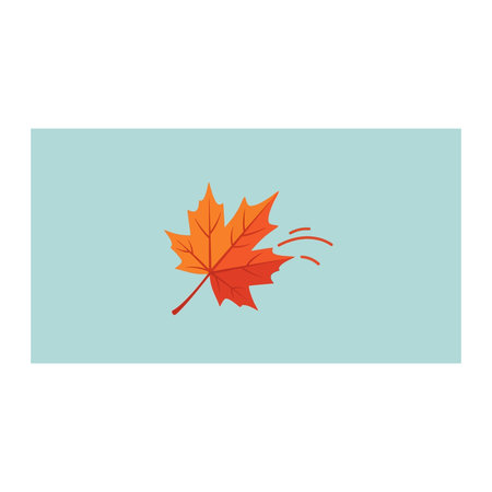 A simple icon featuring a hand-drawn orange and red autumn leaf in mid-fall against a pale blue...