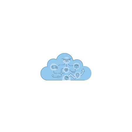 A blue cloud shape contains various icons representing travel and data connections, connected by...