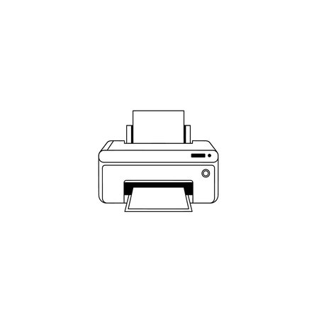 A slightly more detailed outline icon showcasing an office printer, ready to produce documents,...