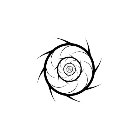 An abstract graphic featuring a black spiral vortex or swirl pattern, isolated on a white background. This design evokes motion, energy, and complex patterns, design evokes motion, energy, and, Blackのイラスト素材