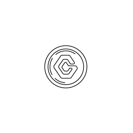 A sleek line art icon of a circular coin containing a stylized hexagonal symbol with the letter 'C' inside, representing digital currency, Sleek, Line, Art, Coin, Inside, Letter, Digital, Minimalistのイラスト素材