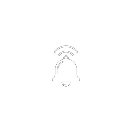 A clean and minimalist outline icon of a ringing bell with notification waves, ideal for user...