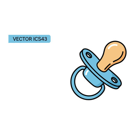 This charming vector illustration presents a baby pacifier in soft blue and beige colors, clearly showing its nipple, shield, and handle with a simple, clean design for childcare content, Its, Colorsのイラスト素材