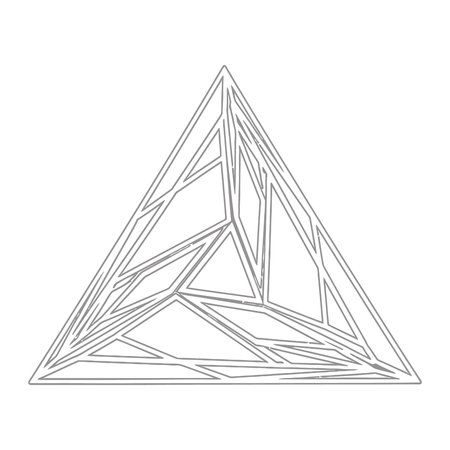 A complex abstract geometric triangle rendered with multiple fractured and intersecting lines,...