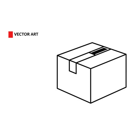 A clean, minimalist line art icon depicting a taped cardboard delivery box, suitable for illustrating concepts related to shipping, packaging, logistics, and storage, Minimalist, Design, Product, Appのイラスト素材