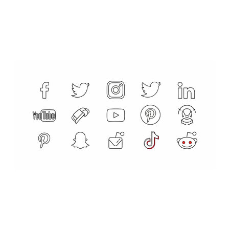 A collection of popular social media platform icons in a simple line art style. Includes icons for, Twitter,, LinkedIn, and more, A collection of popular social media platform icons in a simple lineのイラスト素材