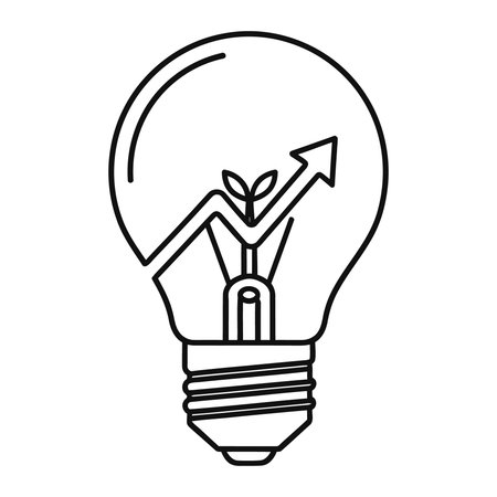 A creative line art illustration of a lightbulb containing an upward-trending arrow graph and a small plant, symbolizing innovation, growth, and new ideas, Line, Art, New, Ideas, Plant, Small, Bulbのイラスト素材