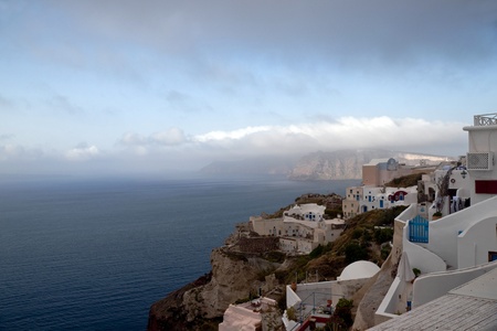 Low clouds over the sea in Santoriniの写真素材