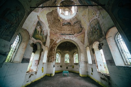 Inside abandoned Church of the Assumption of the Blessed Virgin in the village Basovka, Voronezh region, Russiaの写真素材