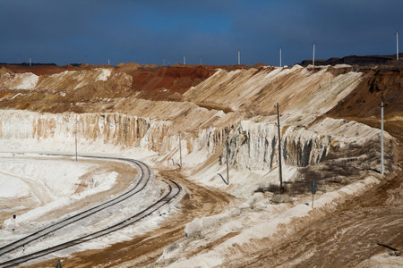 Chalk quarry mining  with railway, Belgorod, Russia