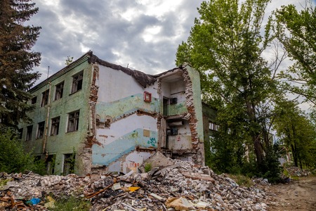 Destroyed industrial building, can be used as demolition, earthquake, bomb, terrorist attack or natural disaster concept. Seriesの写真素材