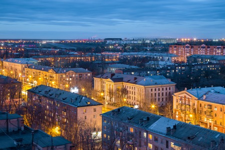 Evening Voronezh skyline from rooftop. Voronezh Aviation Technical School named after V. P. Chkalovの写真素材