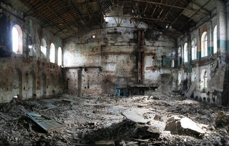 Inside abandoned and destroyed sugar factory in Ramon