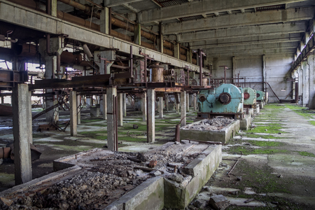 Interior of machinery of abandoned factory of synthetic rubberの写真素材