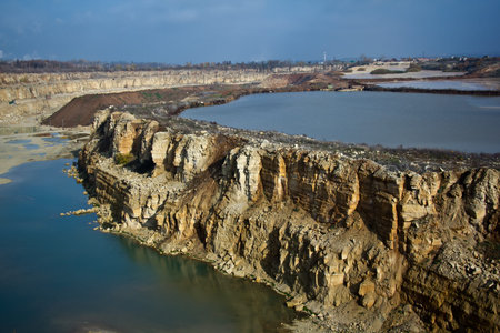 Limestone quarry with a pond in Lipetsk Regionの写真素材