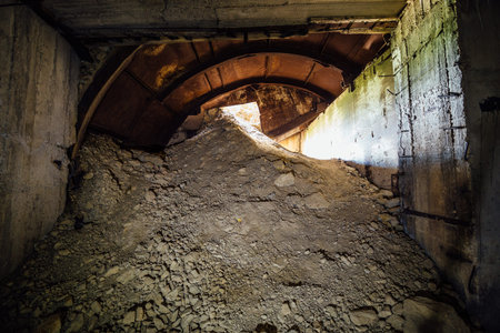Collapsed exit from underground constructionの写真素材