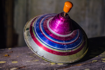 Old soviet metal colorful spinning children's toy whirligigの写真素材