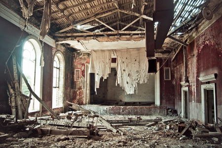 Abandoned and rotten theater or cinema house in Sukhum, Abkhazia, Georgiaの写真素材