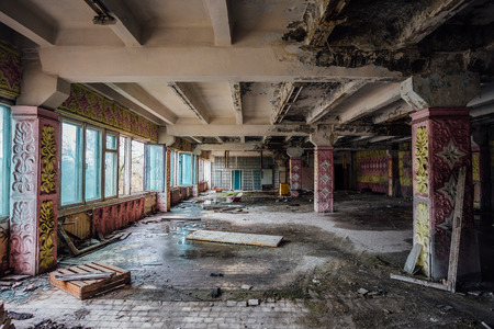 Ruined canteen for workers in abandoned Voronezh excavator plant.の写真素材