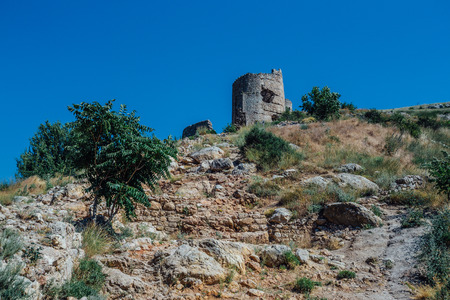 Ruins of Genoese Cembalo fortress. Balaklava, Crimea.の写真素材