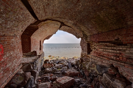 Ruined fortification on Baltic sea coast near Baltiysk (Pilau)の写真素材