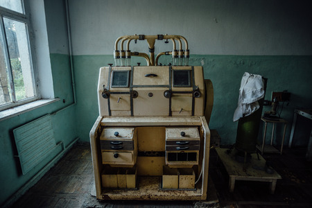 Abandoned analytic laboratory in old empty flour mill factory.の写真素材