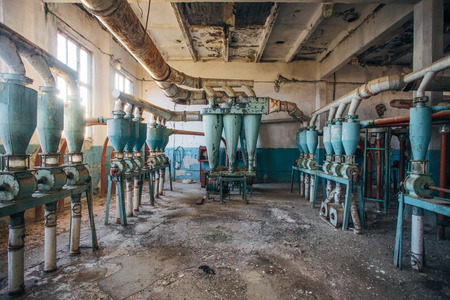 Abandoned flour milling factory. Unloading equipment.の写真素材