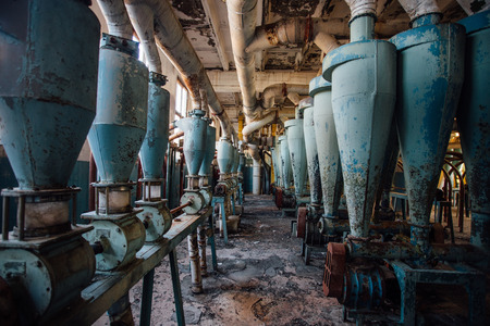 Abandoned flour milling factory. Unloading equipment.の写真素材