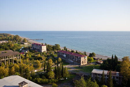 Abkhazian village on Black Sea coast Lower Eshera, Aerial view.の写真素材