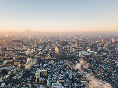 Evening winter Voronezh from drone point of view.の写真素材