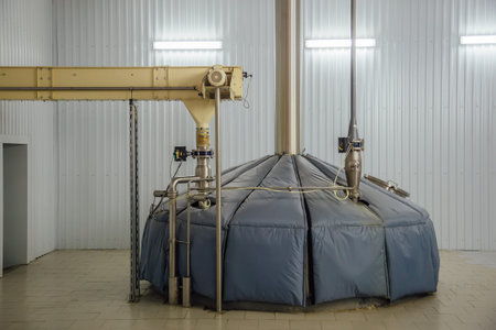 Steel tanks for mash fermentation in modern brewery. Tanks with beer for brewing