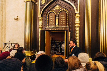 Voronezh, Russia - November 20, 2018: Rabbi preaches to people in Voronezh Synagogue.のeditorial素材