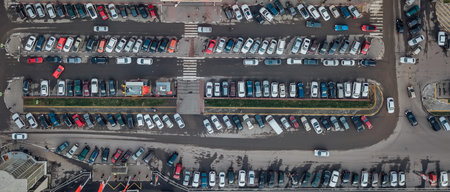 Top view of parking lot taken by drone.
