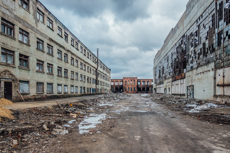 Territory of abandoned industrial area at former Voronezh excavator factory waiting for demolition or reconstructionの写真素材