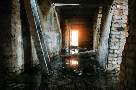 Flooded ruined abandoned buildingの写真素材