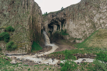 Beautiful and powerful waterfall in valley Gili-su at Caucasus.