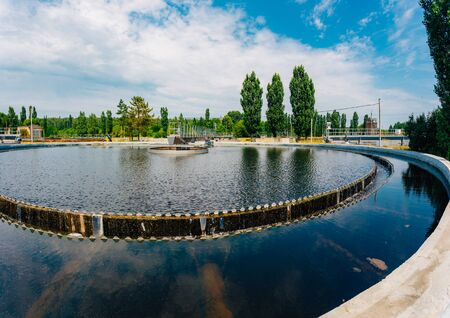 Modern sewage treatment plant. Sedimentation drainage round form.の写真素材